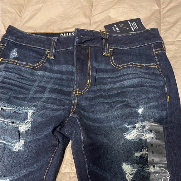 American Eagle Outfitters Dark Blue Distressed Skinny Jeans - Picture 3 of 8